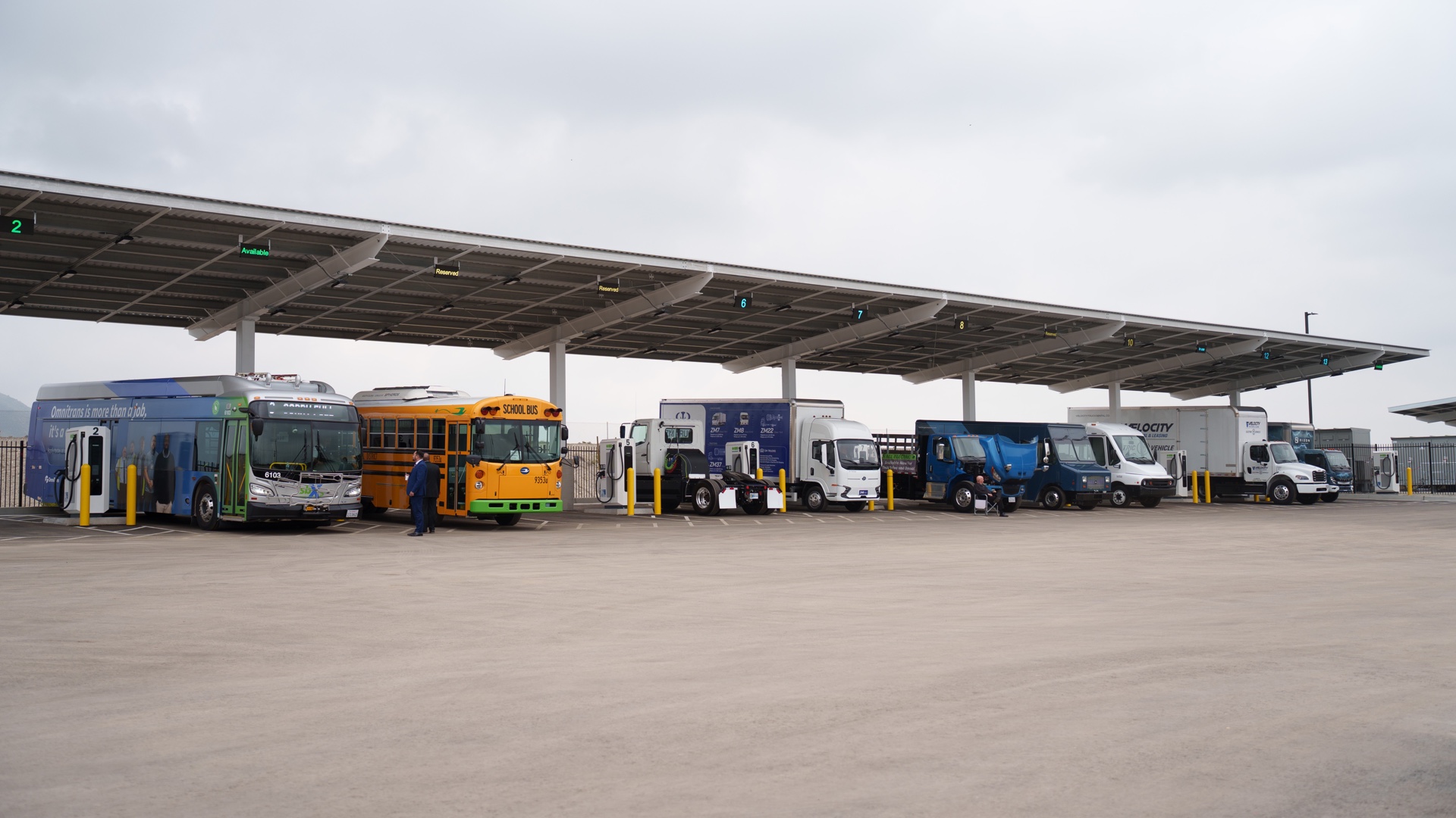 Commercial electric trucks and buses connected to fleet charging equipment
